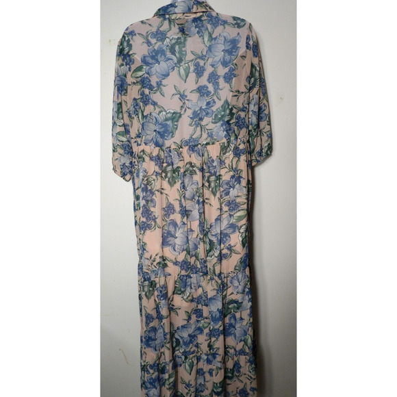 Kate & Lily Size 10 Maxi Dress Sheer Pink Floral Tropical Chiffon Collared Butt - Picture 14 of 15